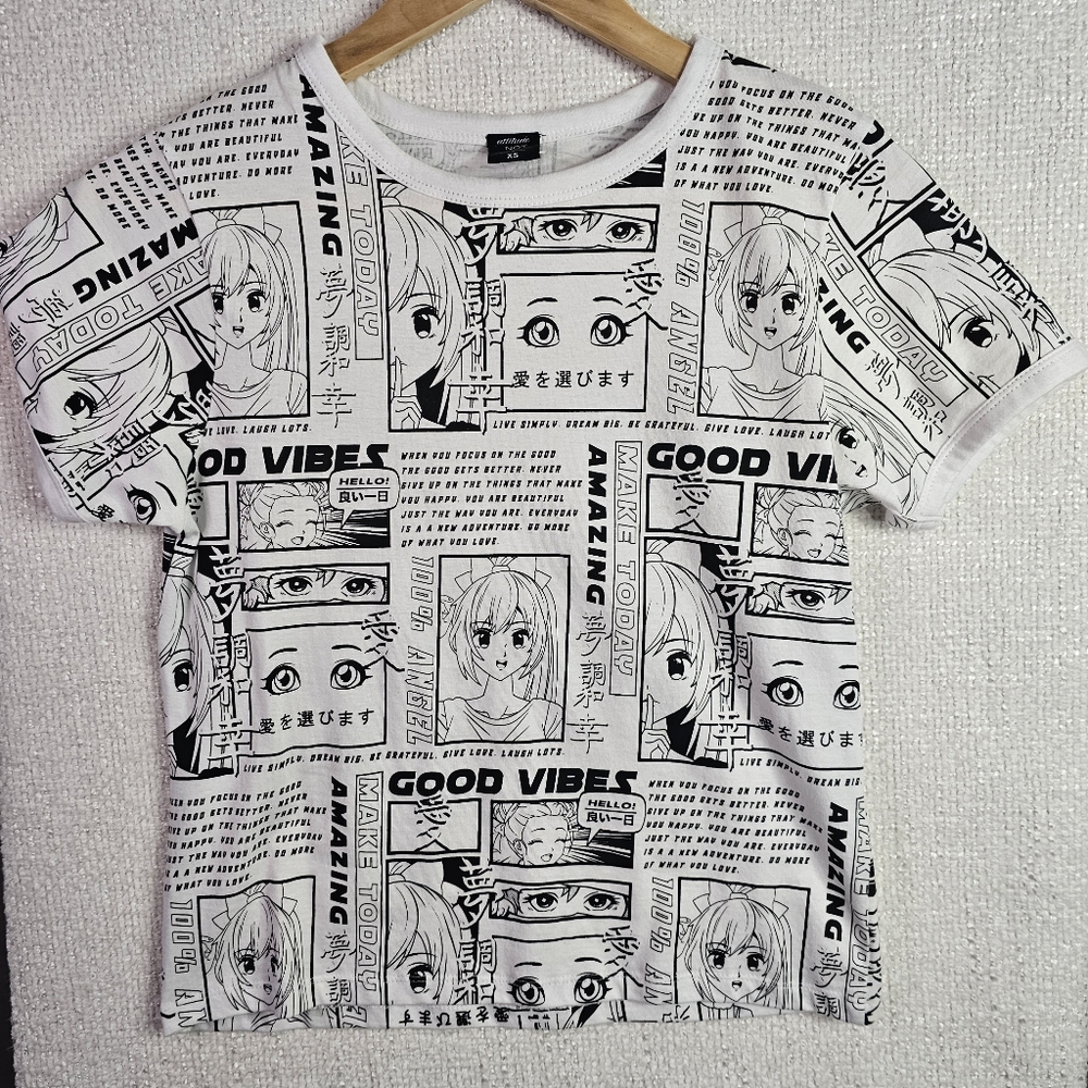 Attitude Not Included Anime Manga Crop Tee XS NWOT Graphic Good Vibes